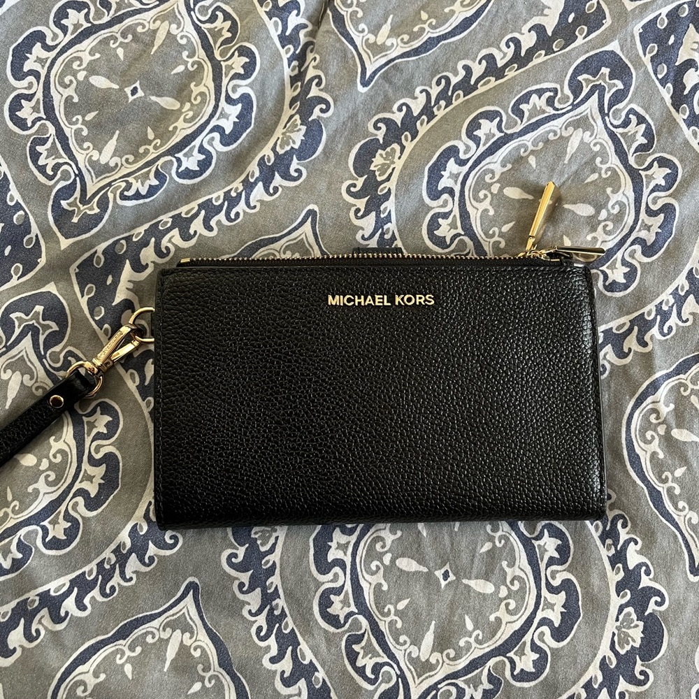 Michael Kors Black Pebbled Leather Wristlet